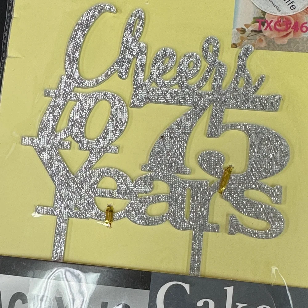 Pertlife Silver Acrylic Cake Topper for 75th Birthday Cheers to 75 years new